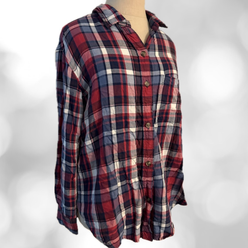 Women’s American Eagle Oversized Flannel Shirt, Sz S/P Navy/Ref Plaid, EUC